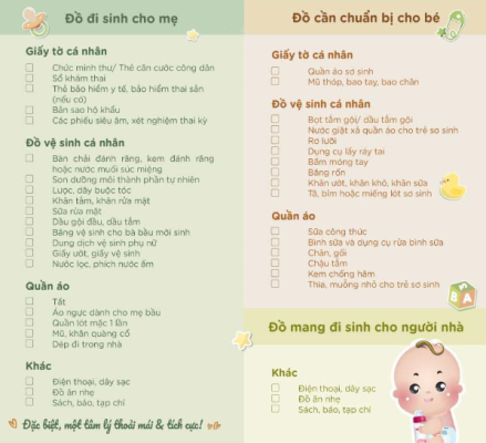 chuẩn bị đồ đi sinh cho mẹ và bé